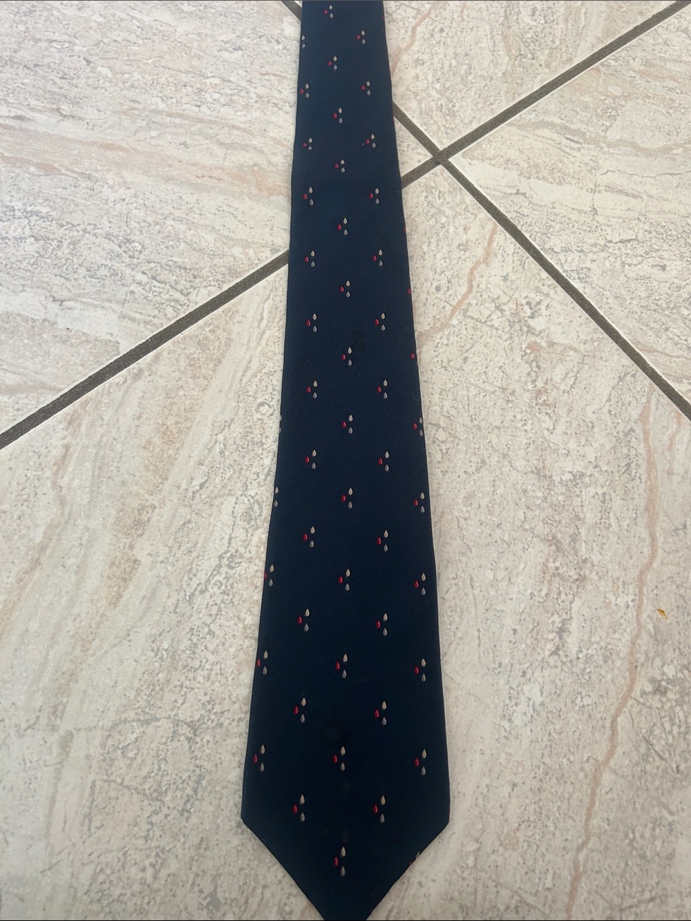 Dior Navy Tie with Red Dot Cluster Motif